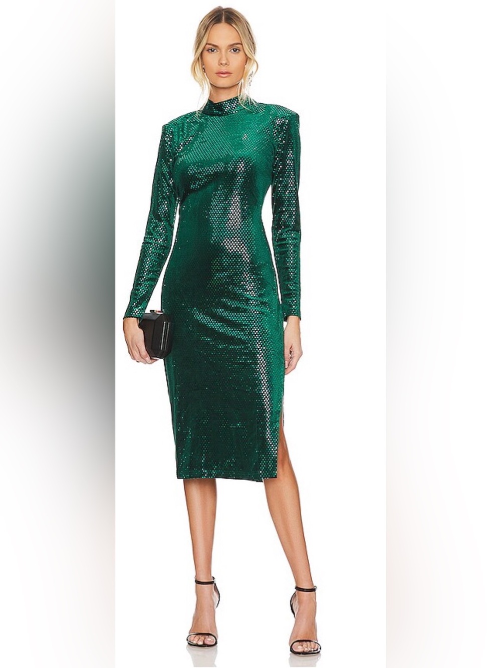 Evelina Emerald Velvet Open Back Midi Dress